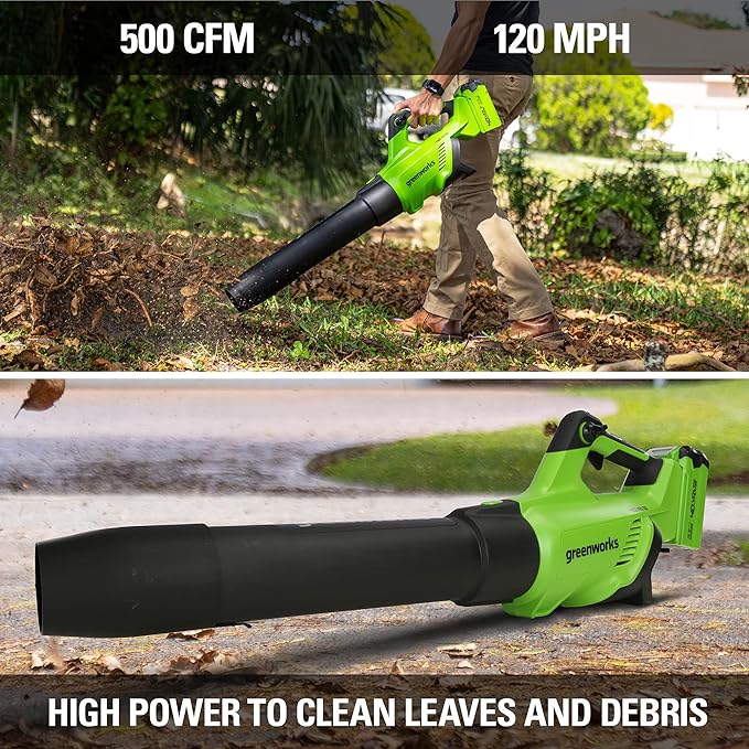 Greenworks 40V (120 MPH / 500 CFM / 75+ Compatible Tools) Cordless Axial Leaf Blower, 2.5Ah Battery and Charger Included