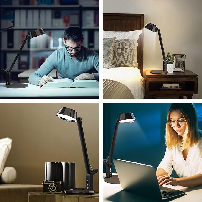 LED Desk Lamp with USB Charging Port, Home Office Desk Lamp Touch Control Dimmable Table Lamp with 3 Color Modes, Eye Caring LED Lamp for Study, Reading, Work (Copper)