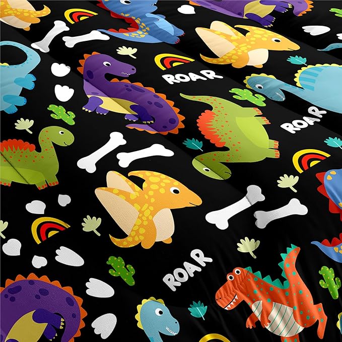Dinosaur Comforter Set Queen - Cartoon Dinosaur Bedding Boys Comforter Set Soft Breathable Dinosaur Quilt Kids Queen Size Bedding Set for All Season, 1 Comforter 2 Pillowcase