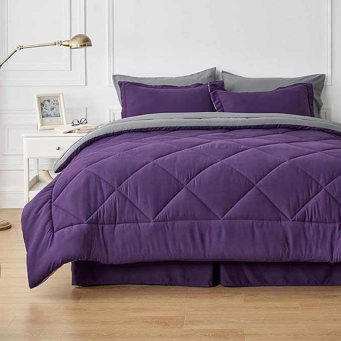 Bedsure Purple King Comforter Set - 7 Pieces Reversible Bed Set Bed in a Bag King with Comforters, Sheets, Pillowcases & Shams, King Bedding Sets
