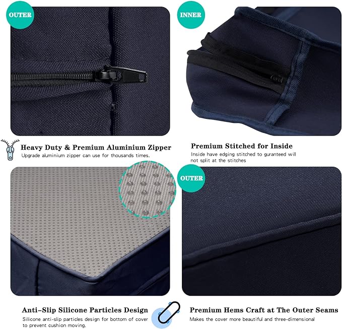 ClawsCover 9Pack Outdoor Seat and Back Cushions Replacement Covers Fit for 5 Pieces 4-Seater Wicker Rattan Patio Conversation Set Sectional Couch Furniture,Navy-Include Covers Only (Large)