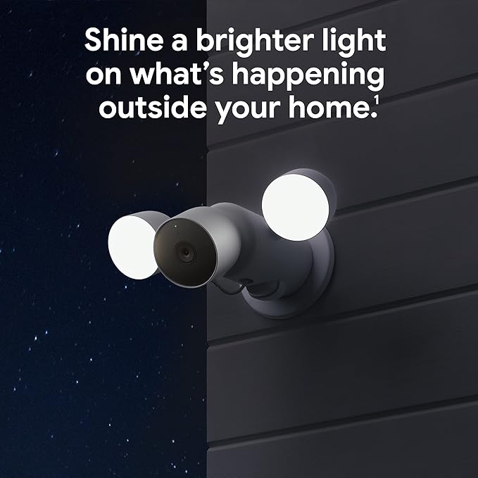 Google Nest Cam with Floodlight - Outdoor Camera - Floodlight Security Camera, White, 1 Count (Pack of 1)
