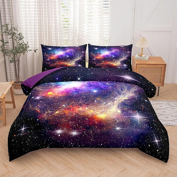 Tailor Shop Galaxy Comforter Space Kids Bedding Set Twin Size, Purple Comforter for Girls with 1 Pillowcase