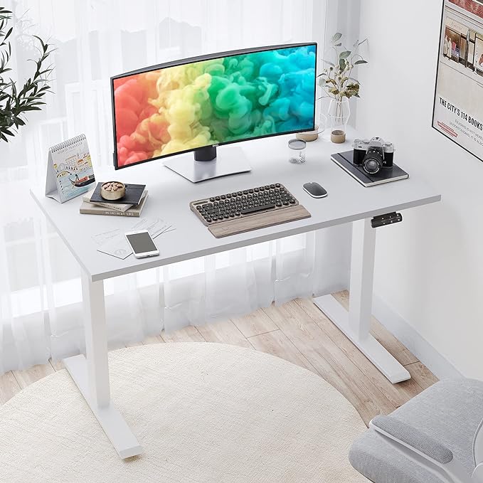 Sunon Sit Laptop Computer Writing Workstations with 3 Pre-Set and USB Port 48" for Home Office Smart Advanced Standing Desk, White