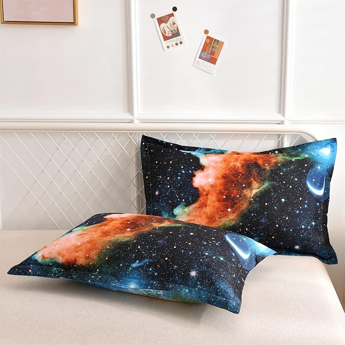 A Nice Night Black and Blue Galaxy Bedding Sets 3D Printed Cloud Quilt Comforter Sets with 2 Bedroom Pillow Covers Twin Size