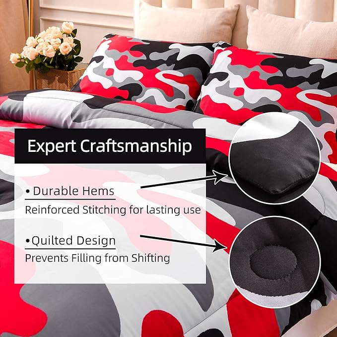 Meeting Story Camouflage Bedding Set,Colorful Pattern Style Queen Comforter Set, 3 PCS One Comforter and Two Pillowcases in One Bag, All Season Bedspread for Teens Adults (Black, King)