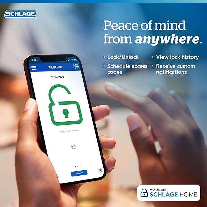 Schlage Encode Smart WiFi Deadbolt Lock for Front Door - Keyless Entry with App or Touchscreen - Works with Alexa, Apple HomeKit, Hey Google, & Airbnb - Create Codes for Guests - Satin Brass Gold