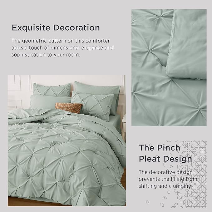 Bedsure California King Comforter Set - Cal King Bed Set 7 Pieces, Pinch Pleat Green Cali King Bedding Set with Comforter, Sheets, Pillowcases & Shams