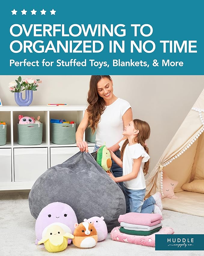 Stuffed Animal Bean Bag Storage (No Filler) - Machine Washable Kids Bean Bag Chair Cover Makes Extra Large Bean Bag Chair Stuff Toys & Soft Items - Stuffed Animal Holder for Kids -Grey Corduroy