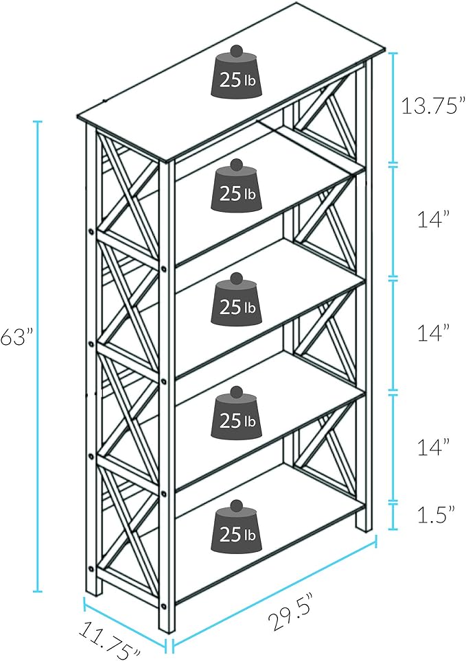 Casual Home Montego 5-Shelf Bookcase, Espresso (New)