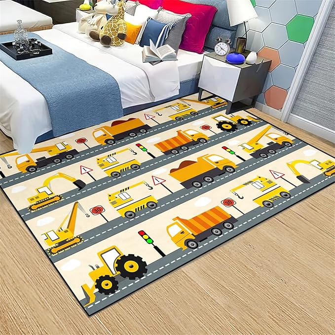 Construction Rug Car Rug Construction Rugs for Boys Room Cartoon Truck Area Rug Construction Play Mat Car Rug for Boys Room Construction Decor for Boys Room 2'5''×4'