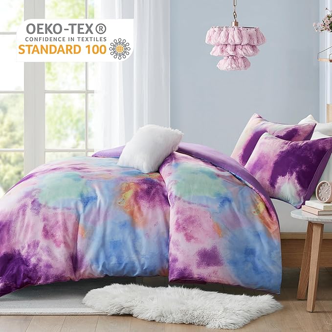 Intelligent Design Duvet Cover Twin Bedding Sets for Girls & Boys Watercolor Tie Dye Twin Duvet Cover Set Kids, Microfiber Twin Size Duvet Cover Set, Pillow Cassiopeia, Twin/Twin XL Lavender 3 Piece