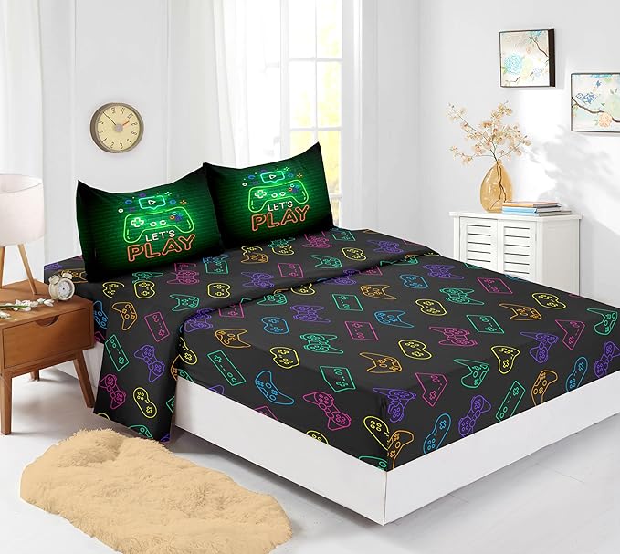 6 PCS Gamer Queen Comforter Sets,Queen Bedding Sets for Boys,Gaming Comforter Set,Queen Size Bedding Sets for Boys,Bed in A Bag with Sheets(Queen,Green Color)