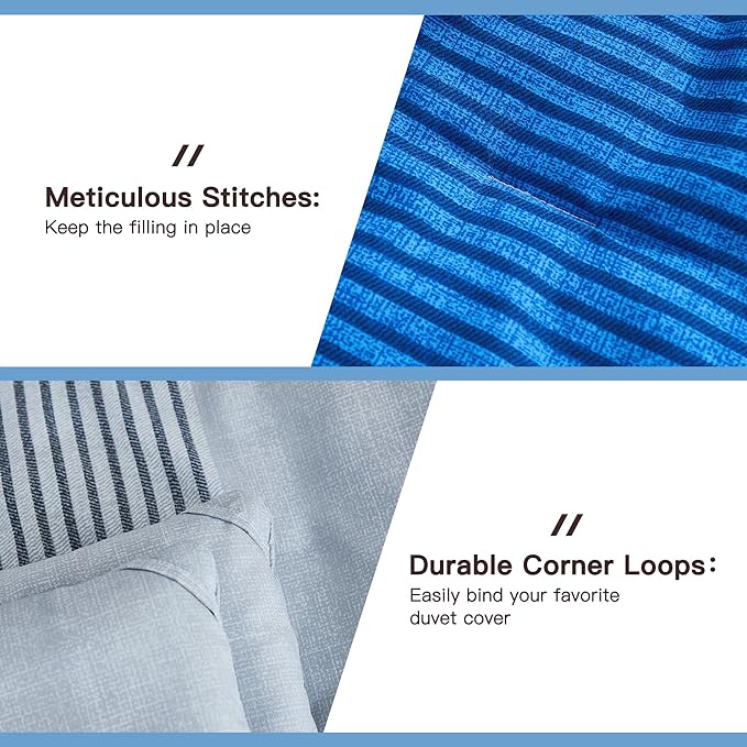 Litanika Bed Comforter King Set Grey Blue, Striped Bedding Comforter Set, 3 Pieces Lightweight Soft All Season Down Alternative Comforter (1 Comforter, 2 Pillowcases)