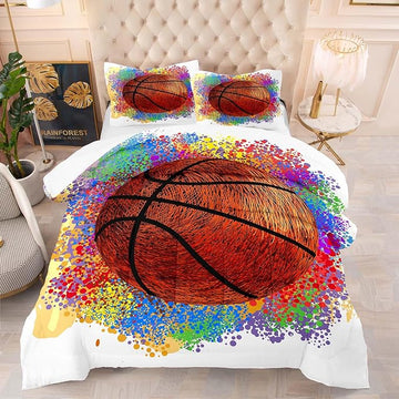 Tailor Shop Basketball Full Size Comforter Set,Basketball Bedding Set for Boys Kids Adults Teens,Sports Kids Basketball Comforter Sets Luxury Graffiti Hip Hop Set with 1 Comforter 2 Pillowcases