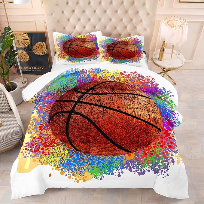Tailor Shop Basketball Bedding Set for Boys Kids Adults Teens,Sports King Size Comforter Set,Kids Basketball Comforter Sets with 2 Pillowcases