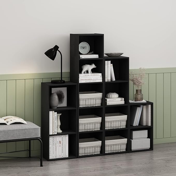 Furinno Luder Bookcase / Book / Storage, 4-Tier Cube, Blackwood