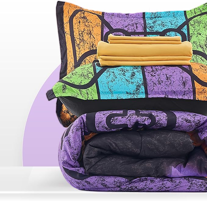 SLEEP ZONE Kids Bedding Comforter Set Full/Queen Size - Super Cute Game Bedding Set for Boys, Girls, Teens - 7 Pieces Set with Comforter, Sheet, Pillowcase & Sham (Game Night)