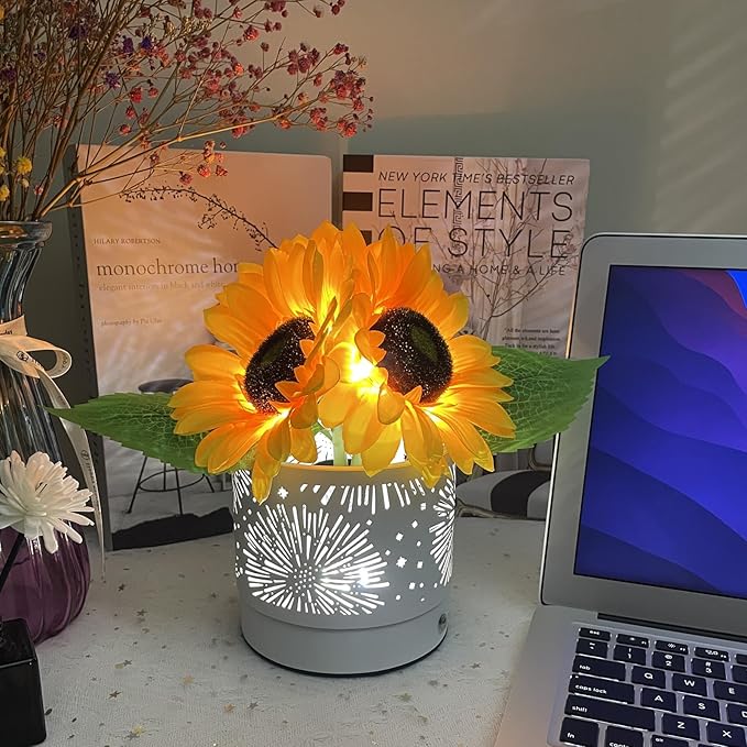 Sunflowers Lamp Touch Lam Artificial LED Sunflower Flowers with Glass Vase Table Lamp Night Light for Home Office Decor House Decorations Gift Idea - Rechargeable (Starry Sky Sunflower)