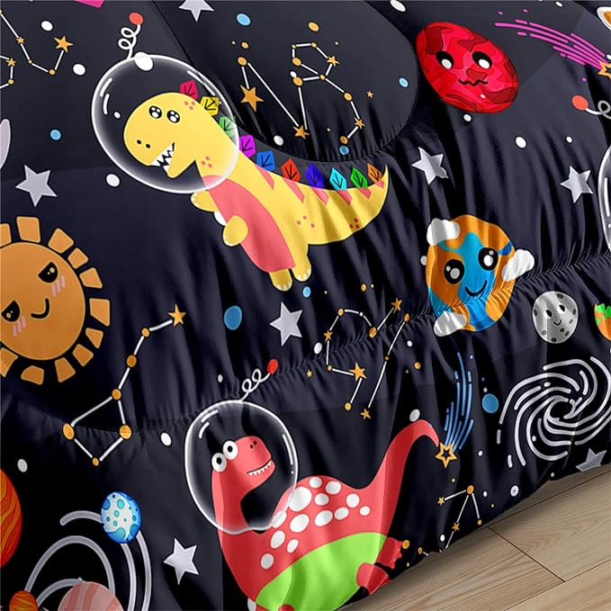 Cartoon Dinosaur Comforter Set - Boys Full Size Dinosaur Bedding Set for Bedroom Dinosaur Quilt with 2 Pillowcases for Kids Girls Boys Room Decor Lightweight Dino Comforter for All-Season, 3 Pieces