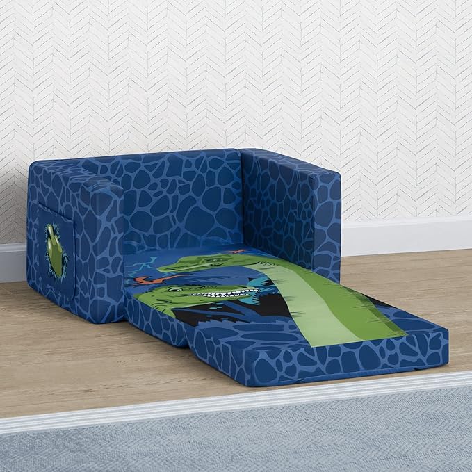 Delta Children Dinosaur Cozee Flip-Out Chair For Relaxing- 2-in-1 Convertible Lightweight,Portable Chair to Lounger for Toddlers & Kids
