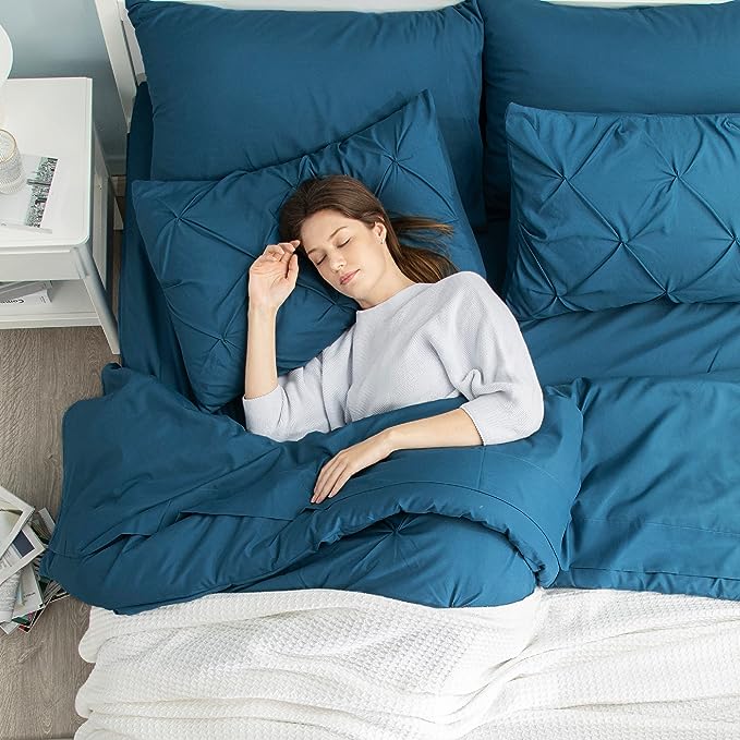 Bedsure Teal Comforter Set Queen - Bed in a Bag Queen 7 Pieces, Pintuck Bedding Sets Teal Blue Bed Set with Comforter, Sheets, Pillowcases & Shams