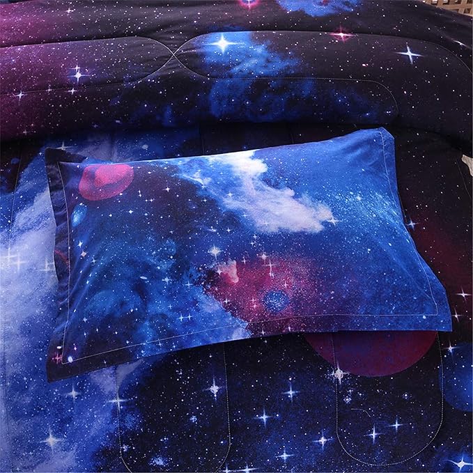 A Nice Night Galaxy Bedding Sets Outer Space Comforter 3D Printed Space Quilt Set King Size,for Children Boy Girl Teen Kids - includes 1 Comforter, 2 Pillow Cases