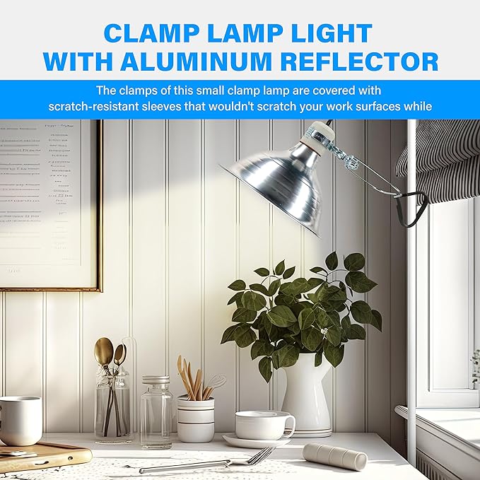 Simple Deluxe Clamp Lamp Light with Ceramic Base, 8.5 Inch Aluminum Reflector and 6 Feet Power Cord for Heat Lamp & Work Light, 2023 New Version