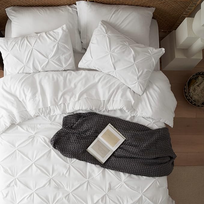 Bedsure Twin Comforter Set with Sheets - 5 Pieces Twin Bedding Sets, Pinch Pleat White Twin Bed in a Bag with Comforter, Sheets, Pillowcase & Sham