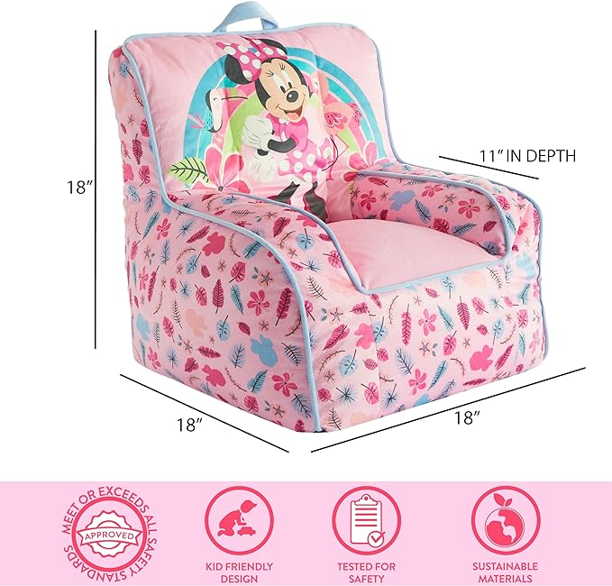 Idea Nuova Disney Minnie Mouse Smile Toddler Bean Bag Decorative Chair with Carry Handle, Large