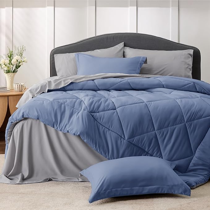 Bedsure Infinity Blue Twin XL Comforter Set - 5 Pieces Reversible Twin XL Bed in a Bag, Twin XL Bed Set Infinity Blue and Grey with Comforters, Sheets, Pillowcase & Sham