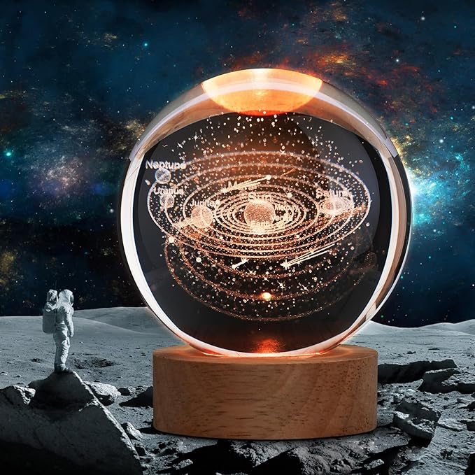 Large 3D Solar System Crystal Ball, Crystal Lamp 16 Color Changing Night Light with Remote Control for Bedroom Decor, Birthday Gift for Teens Boys and Girls, Solar System Model