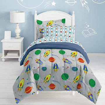Dream Factory Space Rocket Ultra Soft Microfiber Comforter Set, Multi-Colored, Twin,2A745901MU