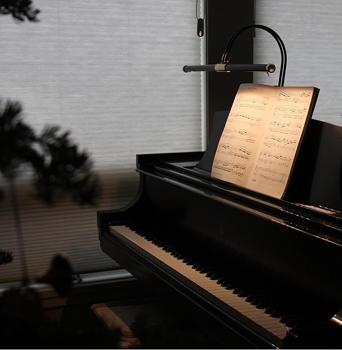 Cocoweb 22" LED Grand Piano Light in Black with Satin Nickel Accents with Dimmer Clip