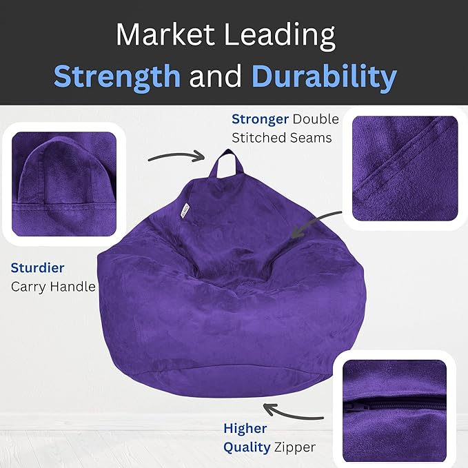 Bean Bag Chair Cover (No Filler) | Fur Resistant Microsuede | Adult Size | Stuffed Animal Storage for Kids Or Adults | Double Stitched | Durable Zipper | Soft Premium