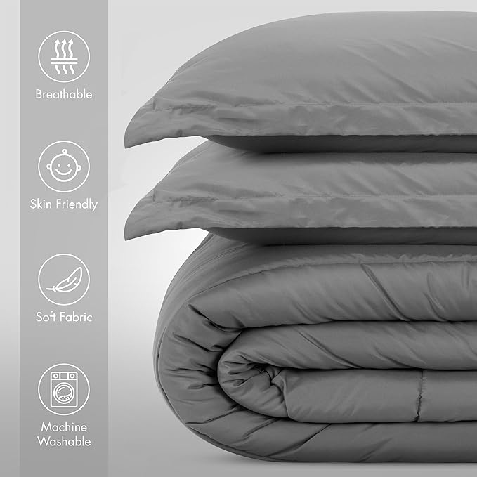 Utopia Bedding All Season Grey Comforter Set with 2 Pillow Cases, 3 Piece Soft Brushed Microfiber Kids Bedding Set for Boys/Girls, Machine Washable (Twin)