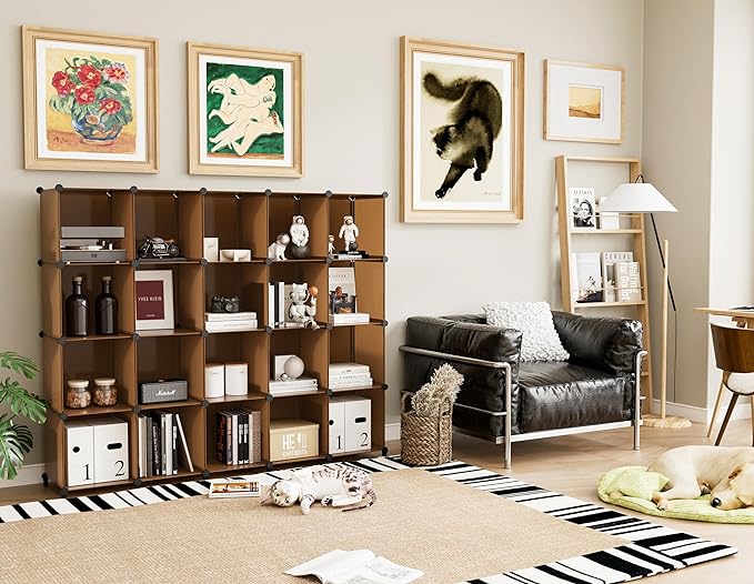 HOMIDEC 20-Cube Storage Organizer, Closet Organizer Storage Shelf Bookcase Bookshelf with Metal Hammer, Storage Cubes Organizer Cabinet for Kids, Closet, Bedroom, Bathroom
