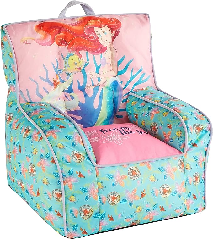 Idea Nuova Disney Little Mermaid Kids and Toddler Canvas Bean Bag Chair with Piping & Top Carry Handle