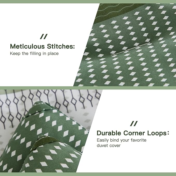 Litanika Olive Green Comforter Set California King - 3 Pieces Lightweight Olive Green White Colorblock Stripe Fluffy Bedding Comforter Sets, All Season Bed Set