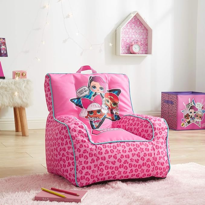 Idea Nuova LOL Surprise Kids Nylon Bean Bag Chair with Piping & Top Carry Handle, Large