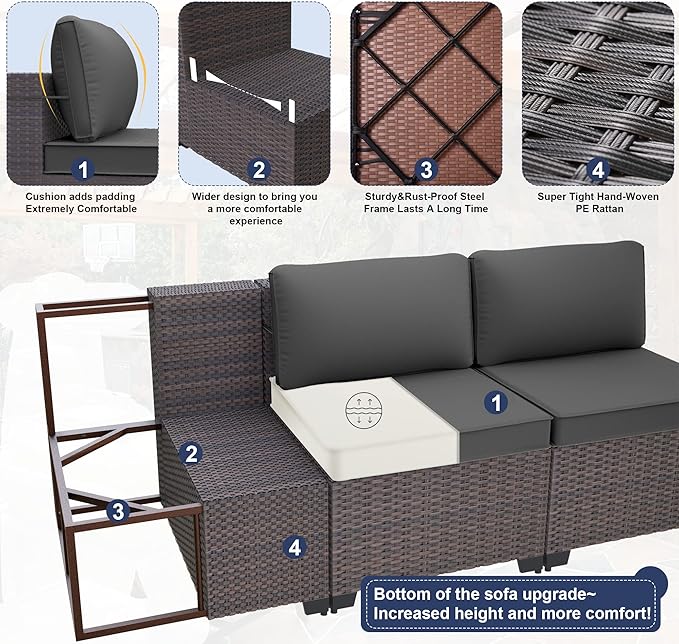 Patio Furniture Sectional Sofa Set 11-Pieces PE Rattan Swivel Rocking Chairs Patio Conversation Set w/43in Gas Fire Pit Table, Outdoor Furniture with 55000 BTU Propane Fire Pit, Grey
