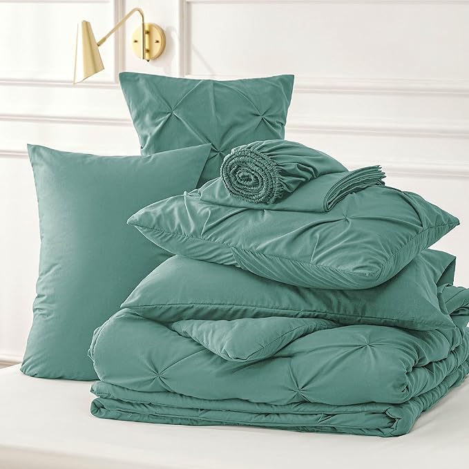 Bedsure Comforter Set Queen - Bed in a Bag Queen 7 Pieces, Bedding Sets Bed Set with Comforter, Sheets, Pillowcases & Shams (Graysih Green)