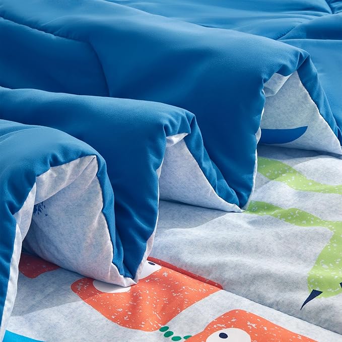SLEEP ZONE Kids Bedding Comforter Set Full/Queen Size - Super Cute & Soft Kids Bedding 7 Pieces Set with Comforter, Sheet, Pillowcase & Sham (Monster)