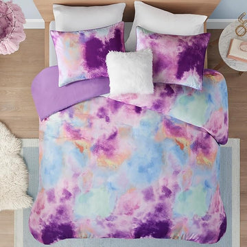 Intelligent Design Duvet Cover Twin Bedding Sets for Girls & Boys Watercolor Tie Dye Twin Duvet Cover Set Kids, Microfiber Twin Size Duvet Cover Set, Pillow Cassiopeia, Twin/Twin XL Lavender 3 Piece