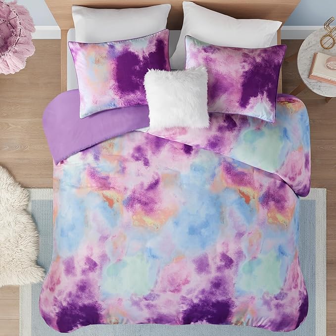 Intelligent Design Duvet Cover Twin Bedding Sets for Girls & Boys Watercolor Tie Dye Twin Duvet Cover Set Kids, Microfiber Twin Size Duvet Cover Set, Pillow Cassiopeia, Twin/Twin XL Lavender 3 Piece