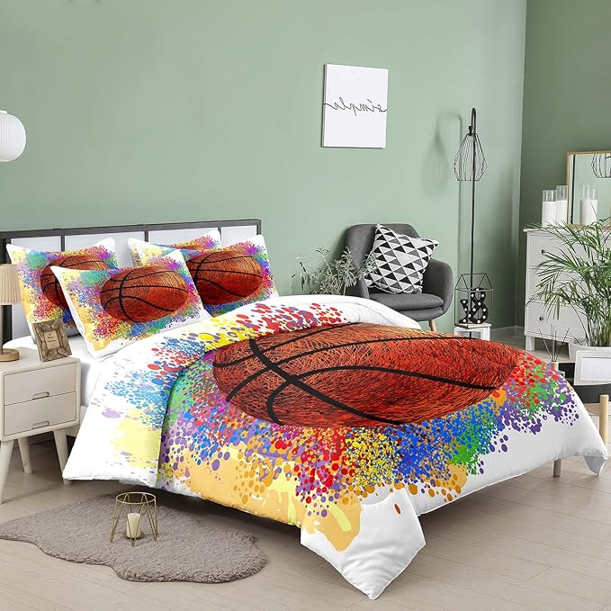 Tailor Shop Basketball Bedding Set for Boys Kids Adults Teens,Sports King Size Comforter Set,Kids Basketball Comforter Sets with 2 Pillowcases