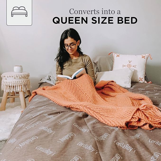 CordaRoy's Chenille Bean Bag - Convertible Bean Bag Chair & Bed - Machine-Washable Chenille Fabric Cover - for Basement, Living Room, Game Room, Dorm & More - Queen Size - Rainforest