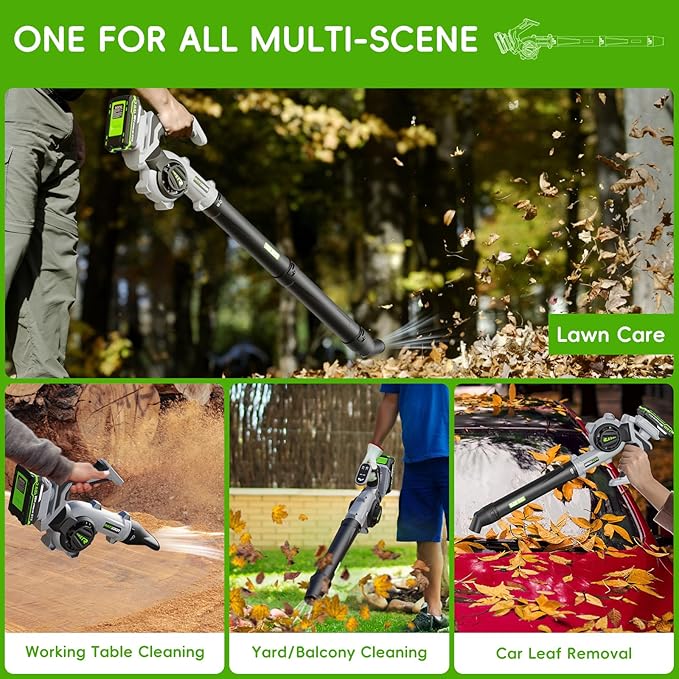 Leaf Blower Cordless - Electric Cordless Leaf Blower with 2 Batteries and Charger, 3 Speed Modes & 3 Blowing Nozzles, 20V Battery Powered Mini Leaf Blowers for Lawn Care, Patio, Indoor