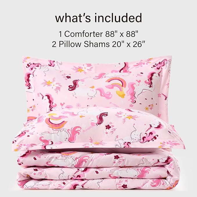 Twin Unicorn Comforters for Boys, 3 Pieces Kids Unicorn Bedding Kids Comforter Sets, Super Soft Lightweight for All Seasons, Includes 1 Comforter (88"x88") and 2 Pillowcase (20"x26"+2")