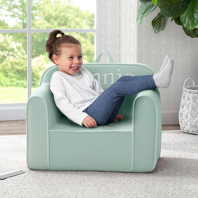 Delta Children Personalized Cozee Chair - Customize with Name – Foam Kids Chair for Ages 18 Months and Up, Sage